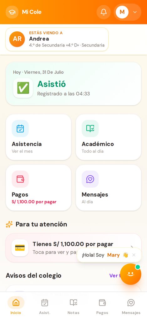 Inicio del portal del apoderado