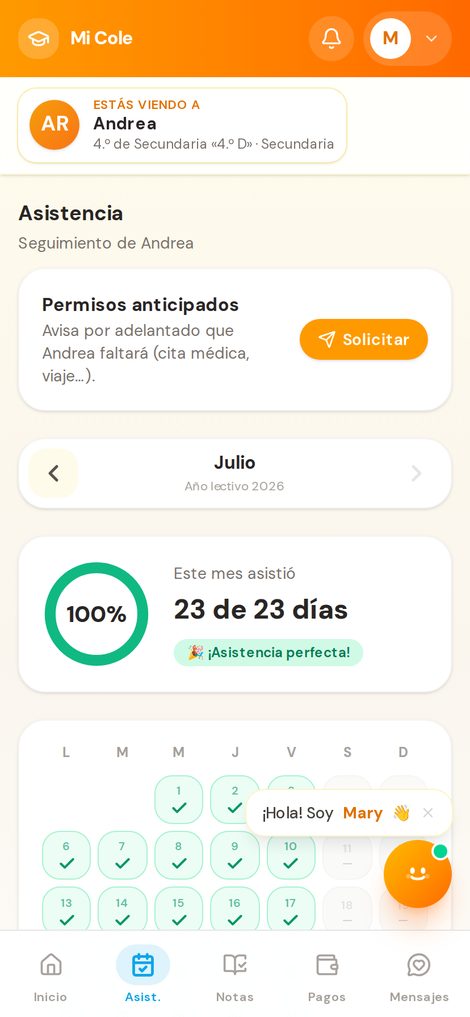 Asistencia del mes